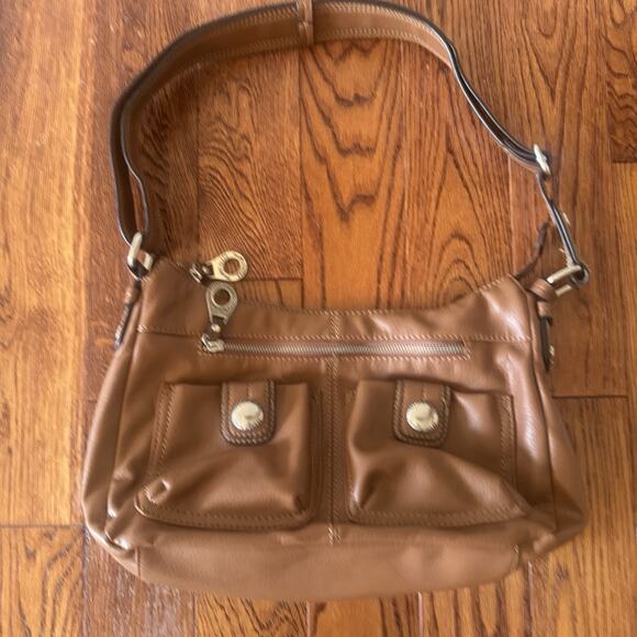 Franco Sarto Brown Faux Leather Handbag Purse Crossbody Shoulder Bag Pockets - Picture 9 of 16